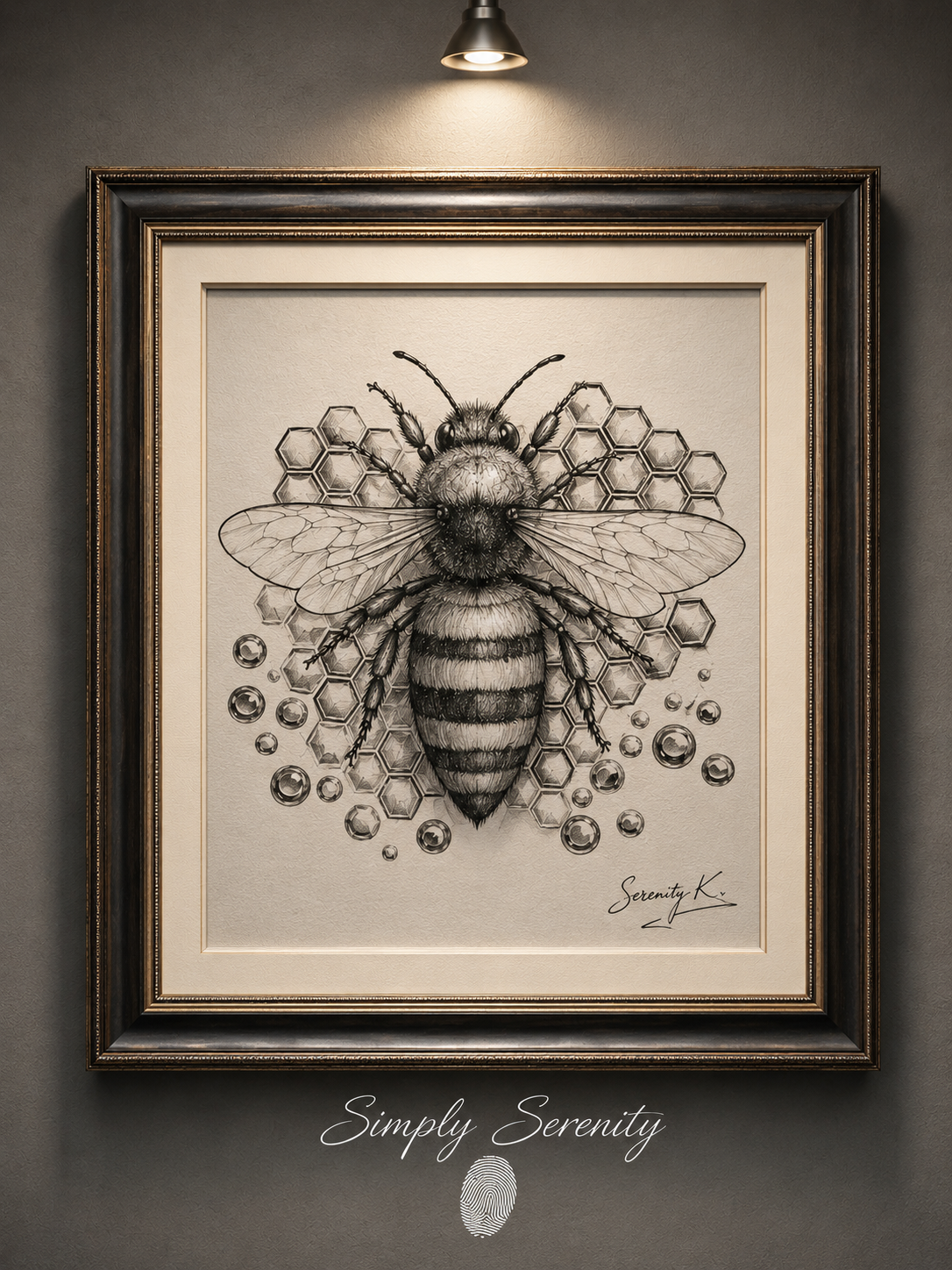Honeybee & Comb, original artwork by Serenity K. Kashuba