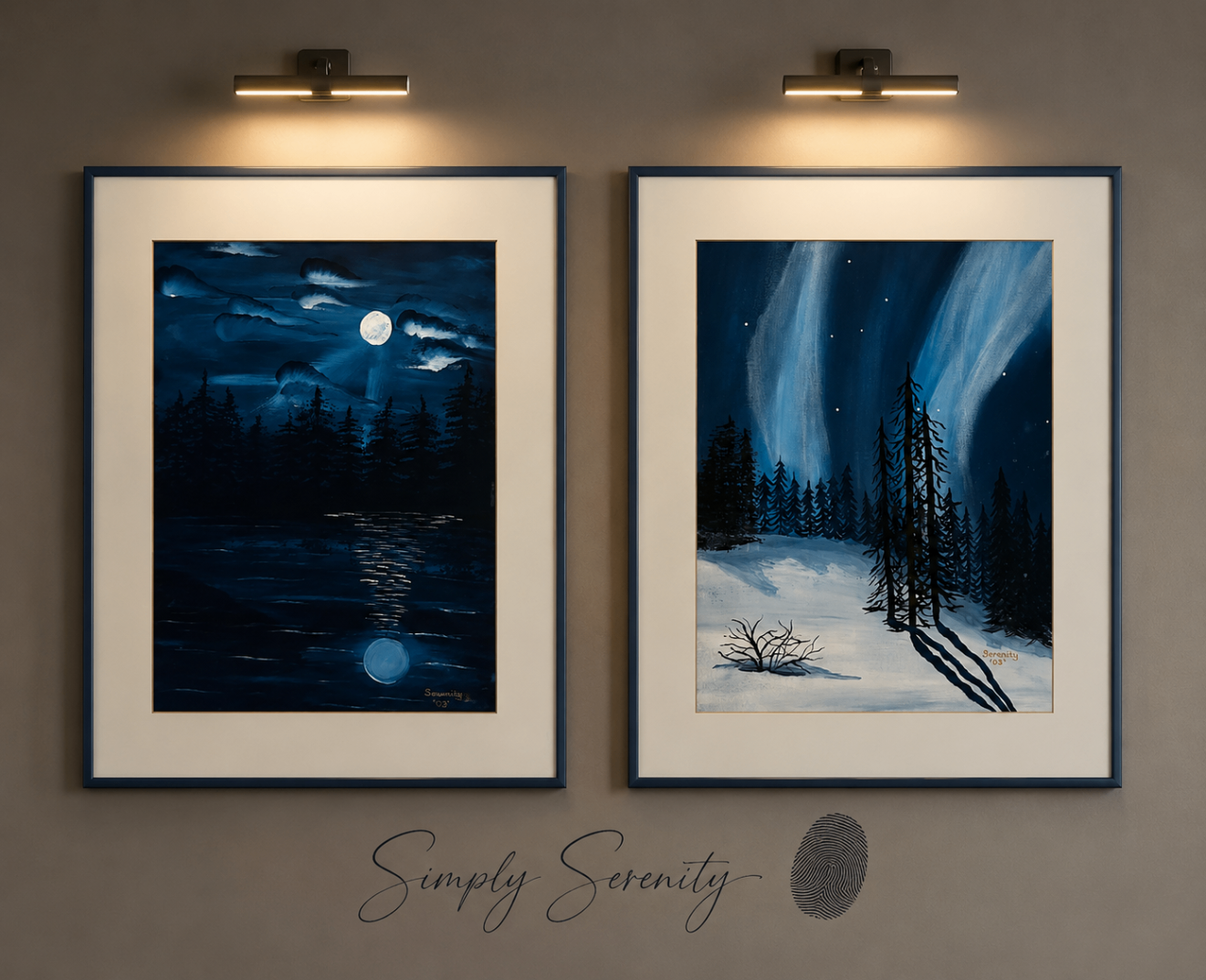 Moonlight & Northern Lights, original artwork by Serenity K. Kashuba